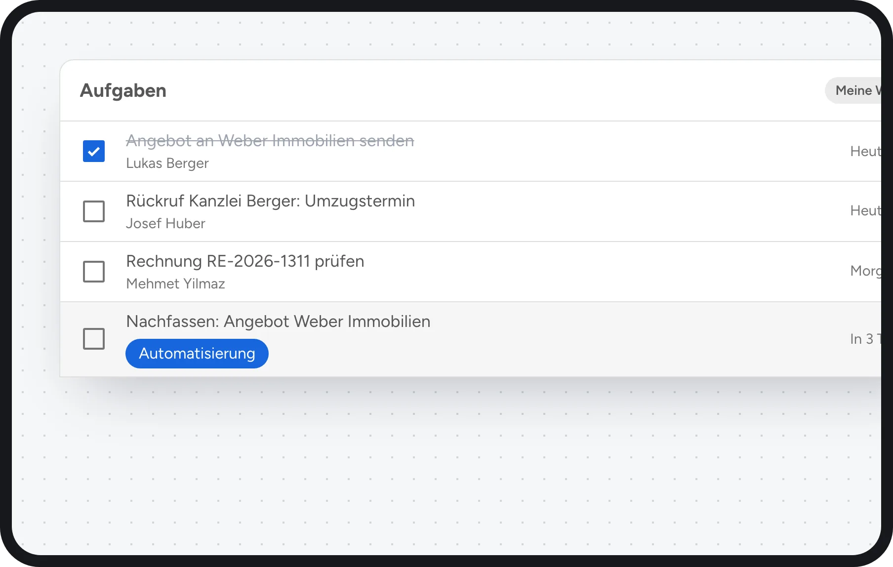 CRM für kleine Unternehmen: Aufgaben mit automatisch angelegter Folgeaufgabe