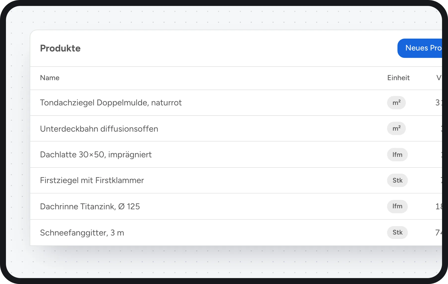 Dachdecker Software: Artikelstamm mit Tondachziegeln, Unterdeckbahn, Dachlatten und Dachrinne