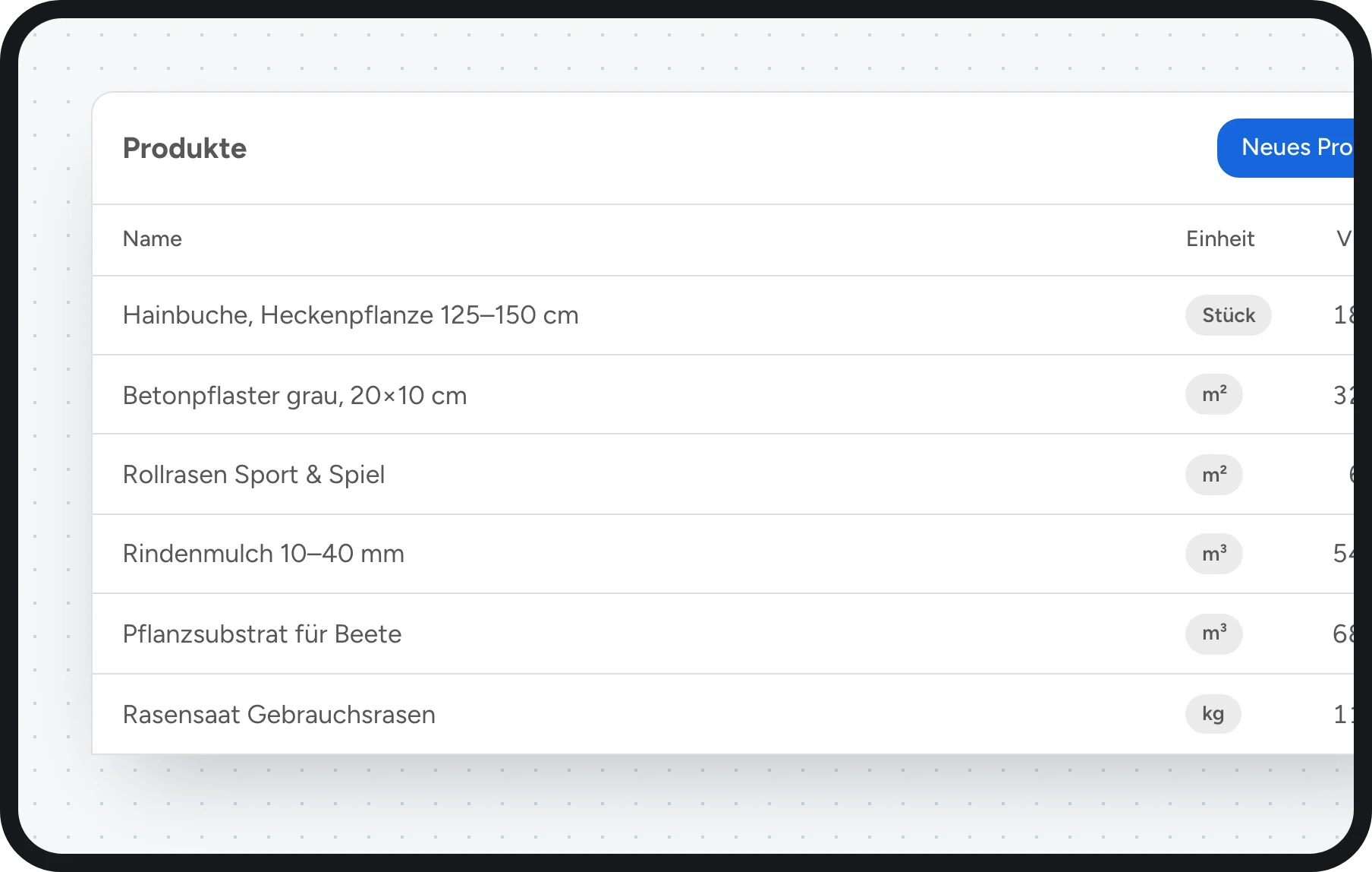 GaLaBau Software: Artikelstamm mit Pflanzen, Pflaster, Rollrasen und Substrat