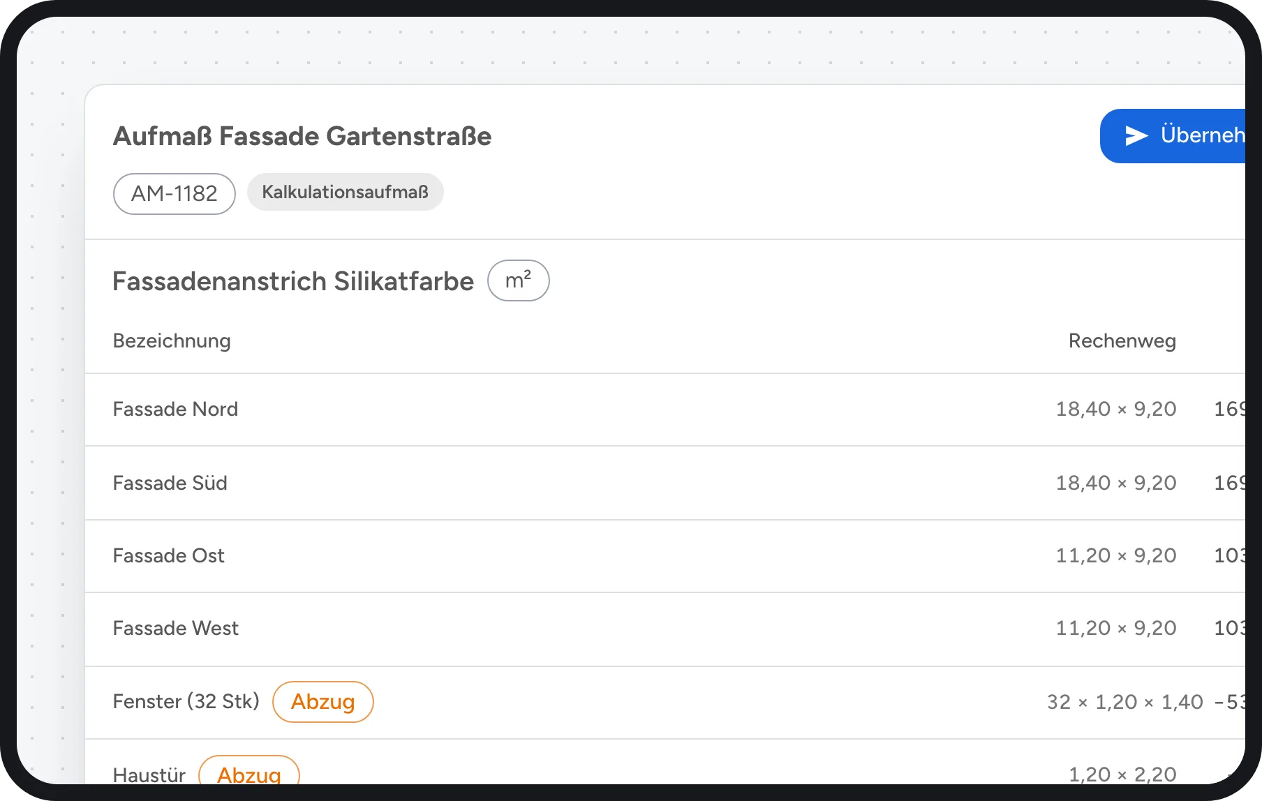 Maler Software: Aufmaß mit Flächen und Abzügen