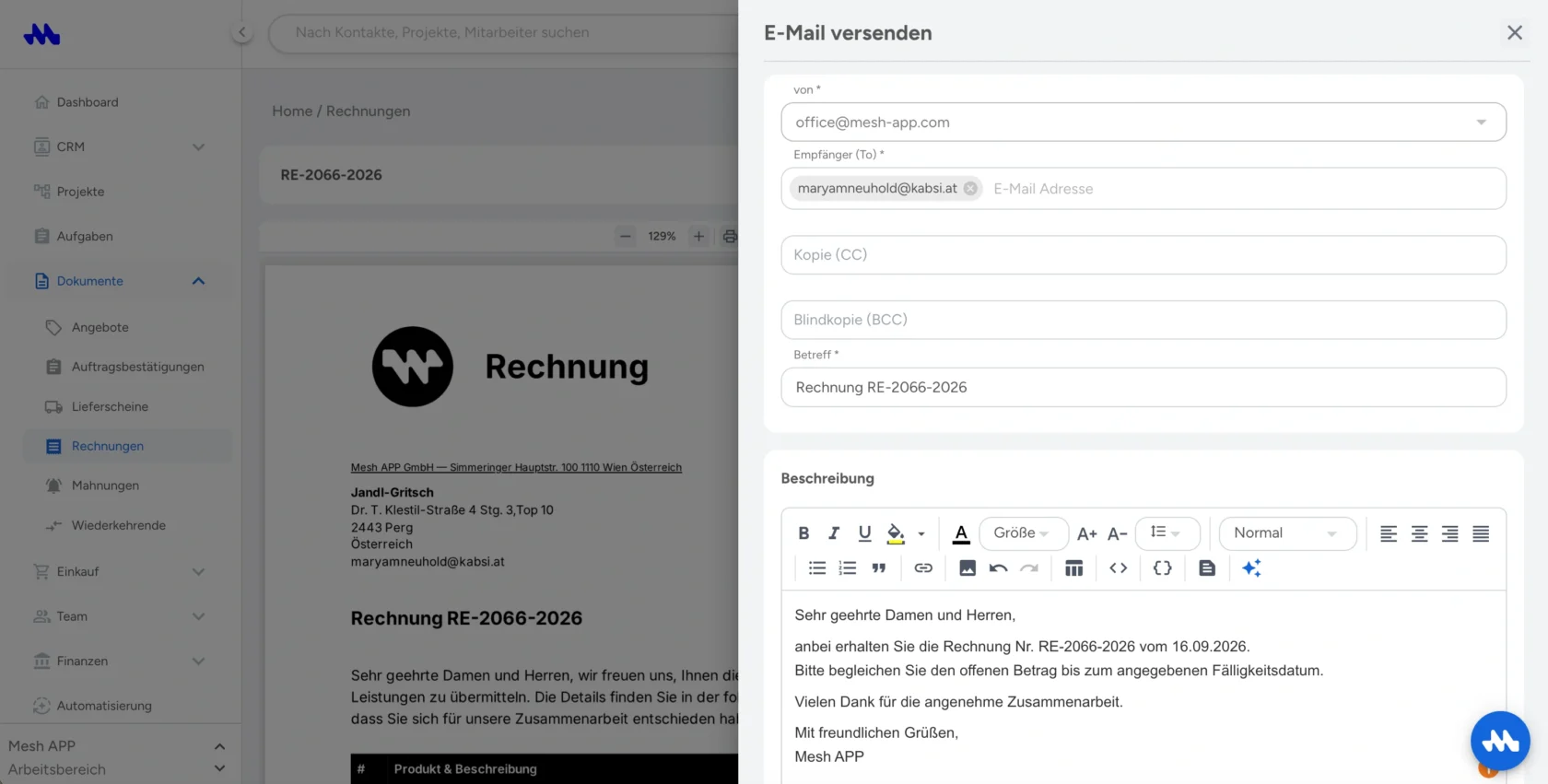 Direkt aus Mesh APP versenden