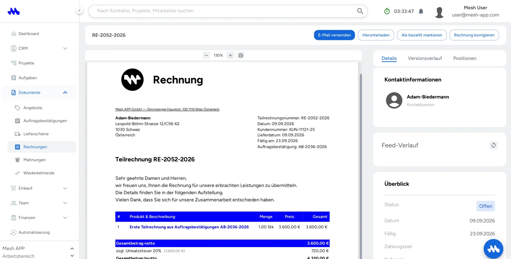 Teilrechnung stellen
