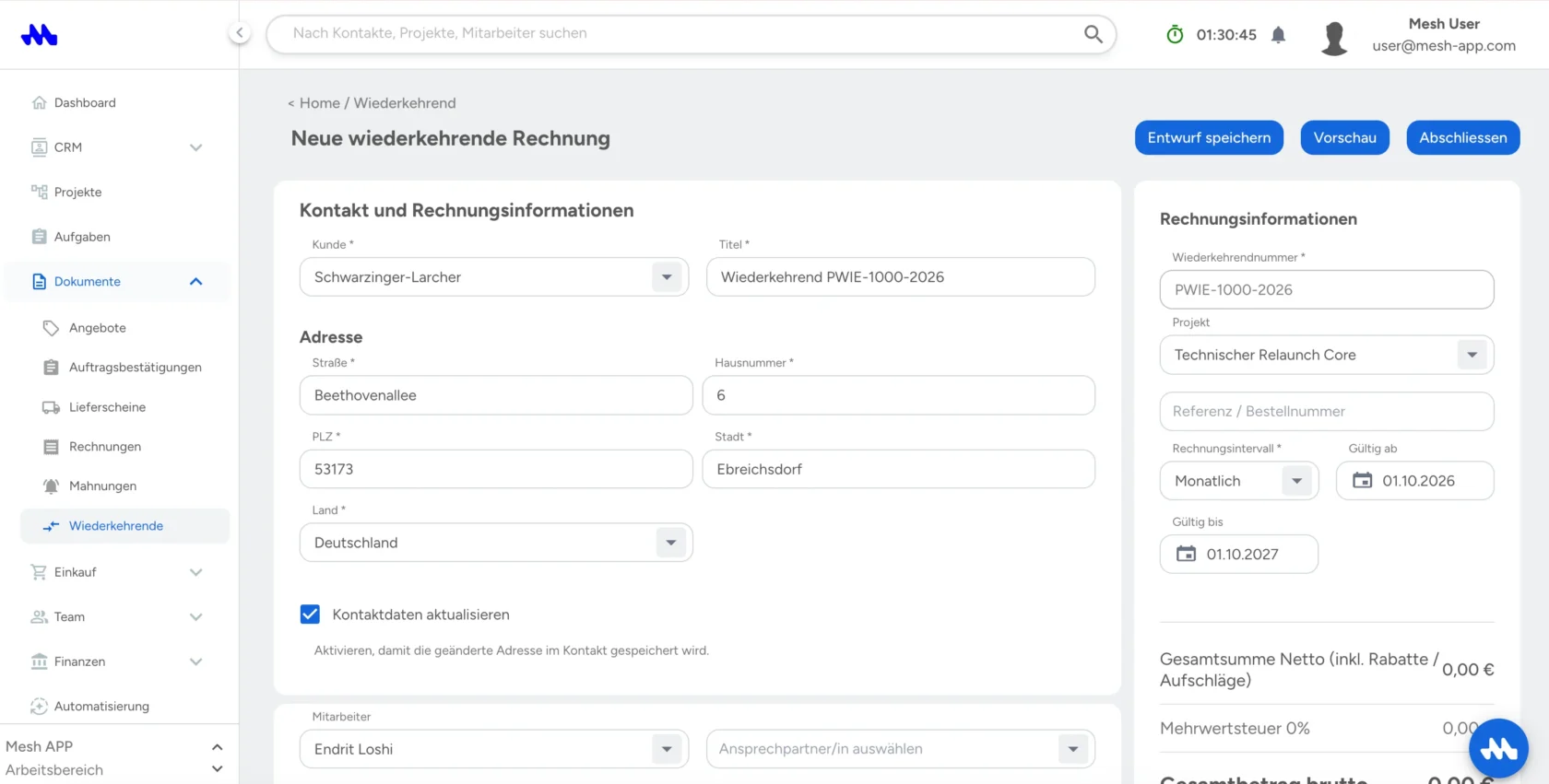 Wiederkehrende Rechnung einrichten