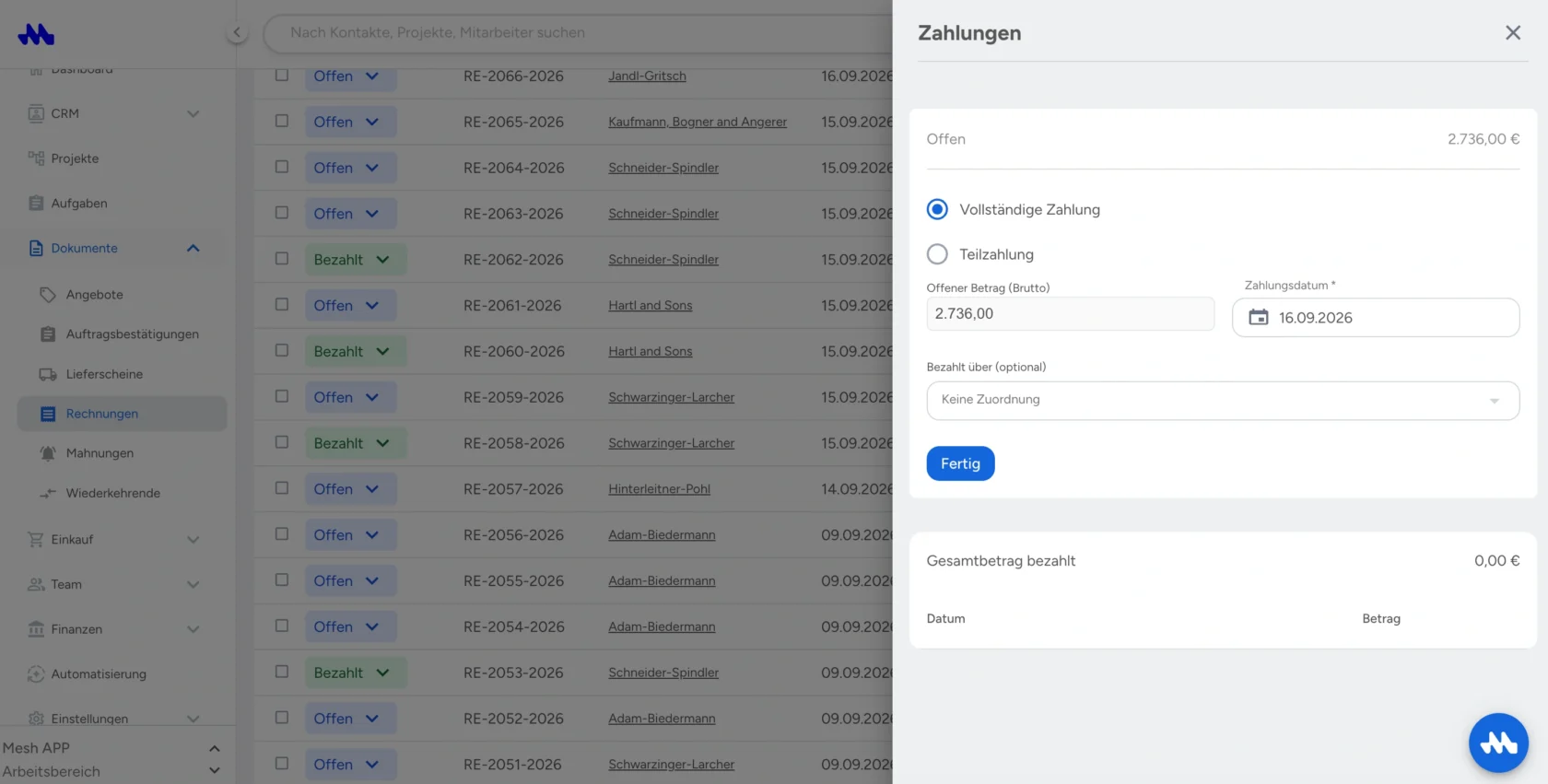 Zahlung abgleichen — von selbst