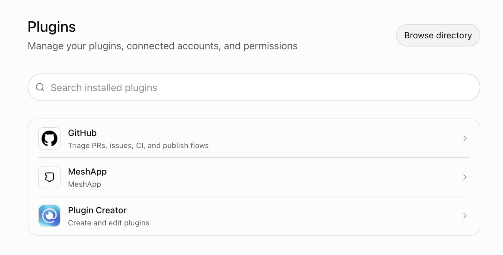 ChatGPT, Einstellungen → Plugins: Mesh APP in der Liste der installierten Plugins